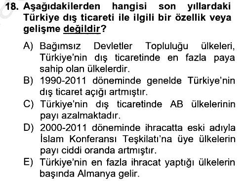 Türkiye Ekonomisi 2012-2013 Dönem Sonu Sınavı - 18. soru