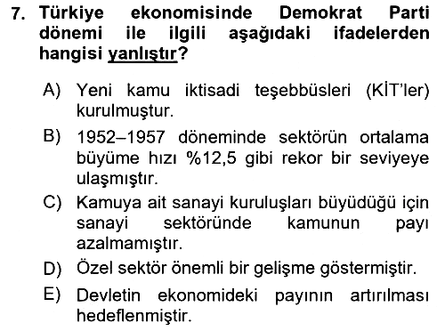 Türkiye Ekonomisi 2024-2025 Dönem Sonu Sınavı - 7. soru