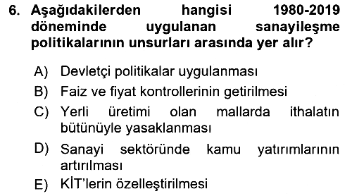 Türkiye Ekonomisi 2025-2026 Dönem Sonu Sınavı - 6. soru