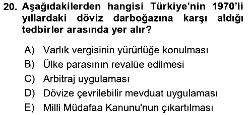 Türkiye Ekonomisi 2018-2019 Yaz Okulu Sınavı - 20. soru