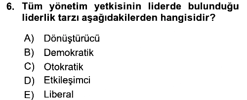 Yönetim ve Organizasyon 2015-2016 Dönem Sonu Sınavı - 6. soru