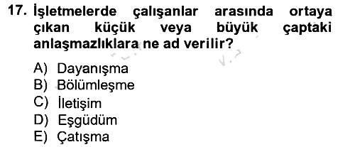 Yönetim ve Organizasyon 2013-2014 Tek Ders Sınavı - 17. soru