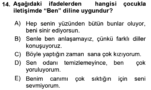 Aile Eğitimi 2016-2017 Dönem Sonu Sınavı - 14. soru