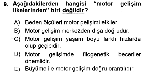 Çocuk Gelişimi 2017-2018 3 Ders Sınavı - 9. soru