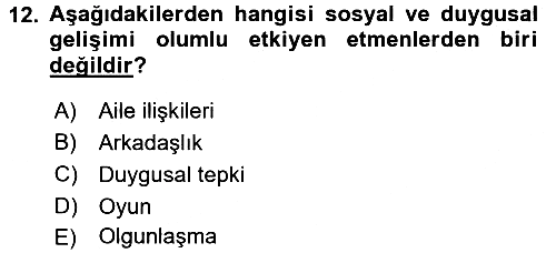 Çocuk Gelişimi 2017-2018 3 Ders Sınavı - 12. soru