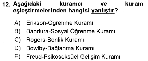 Çocuk Gelişimi 2017-2018 Dönem Sonu Sınavı - 12. soru