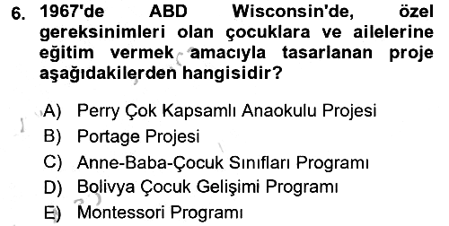 Çocuk Gelişiminde Program 2016-2017 3 Ders Sınavı - 6. soru