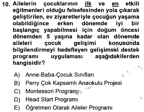 Çocuk Gelişiminde Program 2016-2017 3 Ders Sınavı - 10. soru