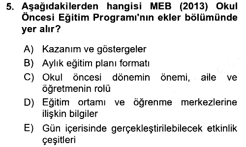 Çocuk Gelişiminde Program 2017-2018 3 Ders Sınavı - 5. soru