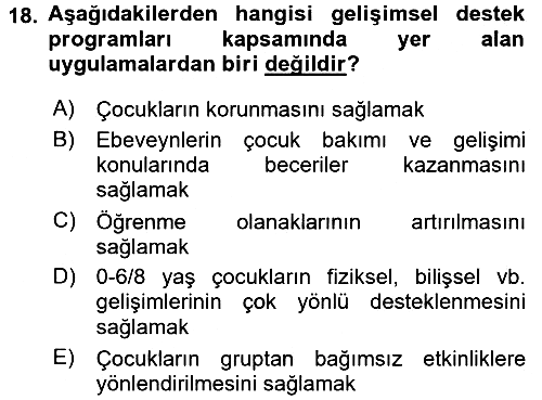 Çocuk Gelişiminde Program 2017-2018 3 Ders Sınavı - 18. soru