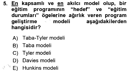 Çocuk Gelişiminde Program 2016-2017 Ara Sınav - 5. soru