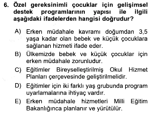 Çocuk Gelişiminde Program 2016-2017 Dönem Sonu Sınavı - 6. soru