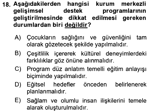Çocuk Gelişiminde Program 2016-2017 Dönem Sonu Sınavı - 18. soru