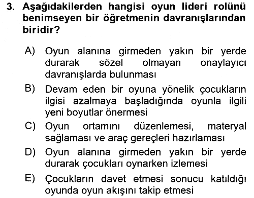 Çocuk Ve Oyun 2016-2017 3 Ders Sınavı - 3. soru