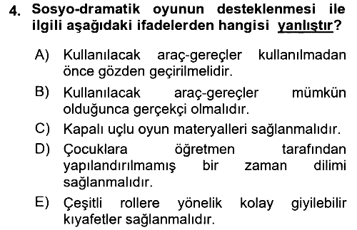 Çocuk Ve Oyun 2017-2018 3 Ders Sınavı - 4. soru