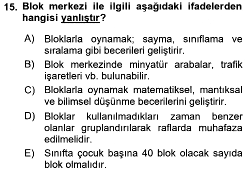 Çocuk Ve Oyun 2017-2018 Ara Sınav - 15. soru