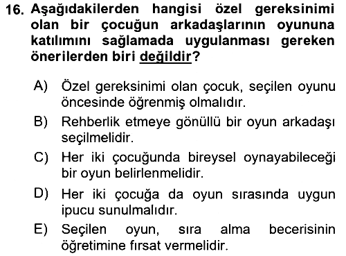 Çocuk Ve Oyun 2016-2017 Dönem Sonu Sınavı - 16. soru