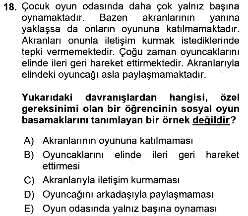 Çocuk Ve Oyun 2017-2018 Dönem Sonu Sınavı - 18. soru