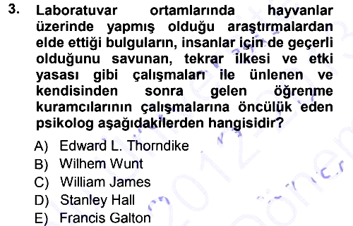 Eğitim Bilimine Giriş 2012-2013 Dönem Sonu Sınavı - 3. soru