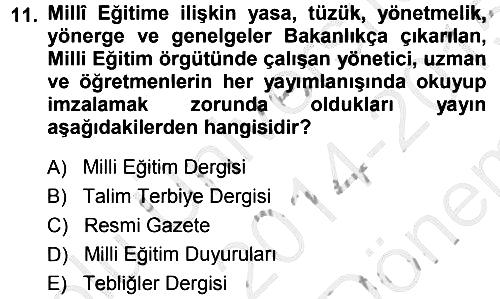 Eğitim Bilimine Giriş 2014-2015 Dönem Sonu Sınavı - 11. soru