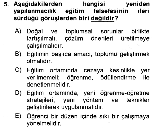 Eğitim Bilimine Giriş 2016-2017 Dönem Sonu Sınavı - 5. soru