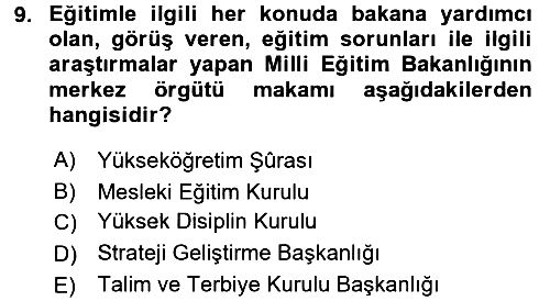 Eğitim Bilimine Giriş 2016-2017 Dönem Sonu Sınavı - 9. soru