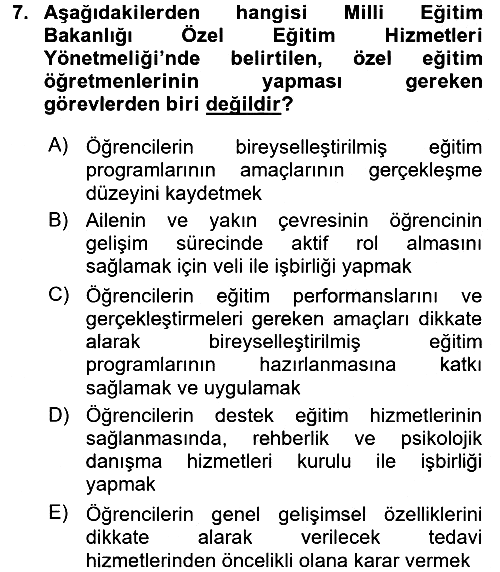 Gelişimsel Tanı Ve Değerlendirme Yöntemleri 2016-2017 Dönem Sonu Sınavı - 7. soru