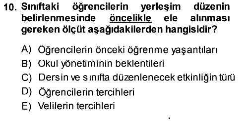 Sınıf Yönetimi 2013-2014 Ara Sınav - 10. soru