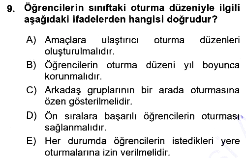 Sınıf Yönetimi 2015-2016 Ara Sınav - 9. soru