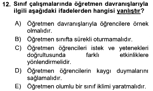 Sınıf Yönetimi 2016-2017 Ara Sınav - 12. soru
