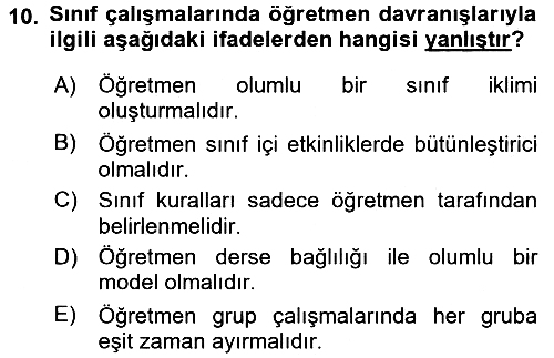 Sınıf Yönetimi 2017-2018 Ara Sınav - 10. soru