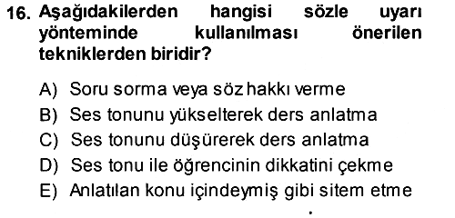 Sınıf Yönetimi 2013-2014 Dönem Sonu Sınavı - 16. soru