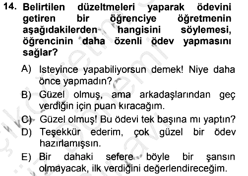 Sınıf Yönetimi 2014-2015 Dönem Sonu Sınavı - 14. soru