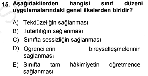 Sınıf Yönetimi 2014-2015 Dönem Sonu Sınavı - 15. soru