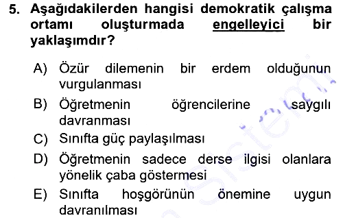 Sınıf Yönetimi 2015-2016 Dönem Sonu Sınavı - 5. soru