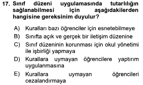 Sınıf Yönetimi 2015-2016 Dönem Sonu Sınavı - 17. soru