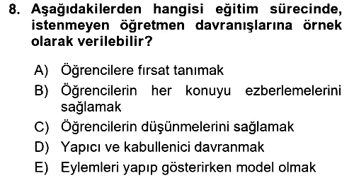 Sınıf Yönetimi 2016-2017 Dönem Sonu Sınavı - 8. soru