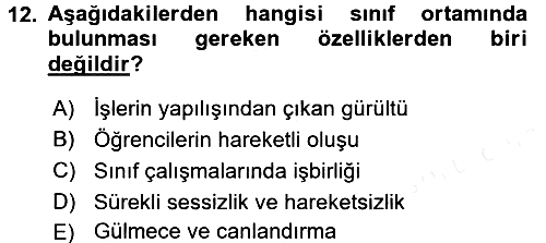 Sınıf Yönetimi 2017-2018 Dönem Sonu Sınavı - 12. soru
