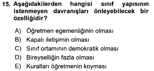 Sınıf Yönetimi 2017-2018 Dönem Sonu Sınavı - 15. soru
