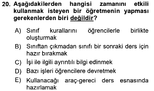 Sınıf Yönetimi 2017-2018 Dönem Sonu Sınavı - 20. soru
