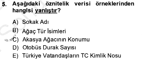 Coğrafi Bilgi Sistemleri 2013-2014 Dönem Sonu Sınavı - 5. soru