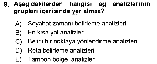 Coğrafi Bilgi Sistemleri 2015-2016 Dönem Sonu Sınavı - 9. soru
