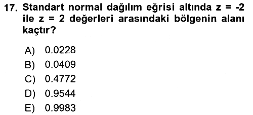 Coğrafi Bilgi Sistemleri İçin Temel İstatistik 2025-2026 Ara Sınav - 17. soru