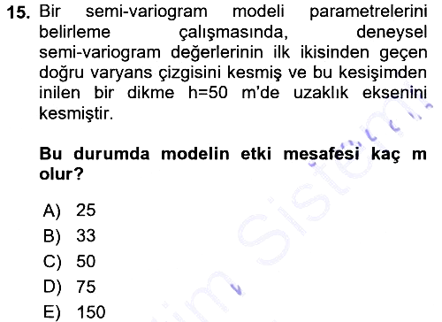 Coğrafi Bilgi Sistemleri İçin Temel İstatistik 2015-2016 Dönem Sonu Sınavı - 15. soru