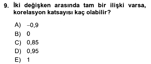 Coğrafi Bilgi Sistemleri İçin Temel İstatistik 2018-2019 Dönem Sonu Sınavı - 9. soru