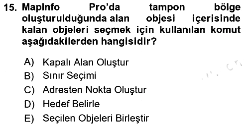 Coğrafi Bilgi Sistemleri Yazılımı 2024-2025 Ara Sınav - 15. soru