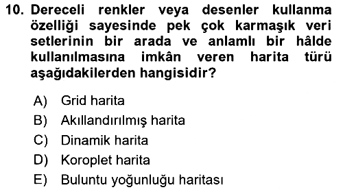 Coğrafi Bilgi Sistemlerinin Kullanım Alanları 2 2023-2024 Ara Sınav - 10. soru