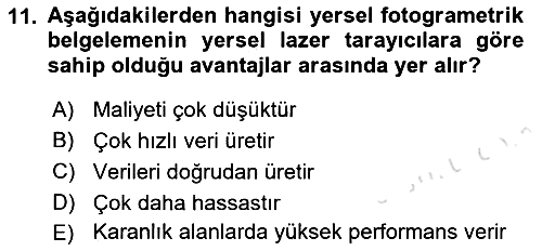 Coğrafi Bilgi Sistemlerinin Kullanım Alanları 2 2021-2022 Yaz Okulu Sınavı - 11. soru