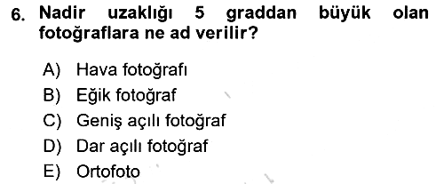 Fotogrametri 2018-2019 3 Ders Sınavı - 6. soru