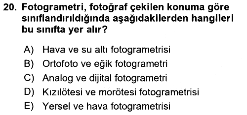Fotogrametri 2024-2025 Ara Sınav - 20. soru